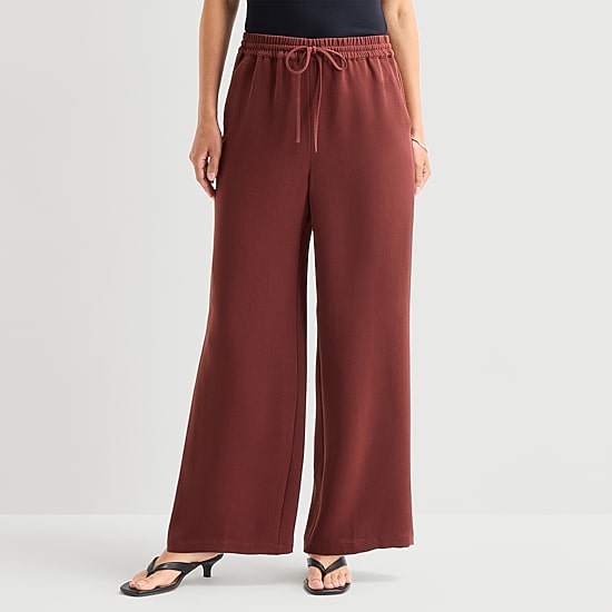 a.n.a Womens Crepe Wide Leg Mid Rise Pull-On Pant