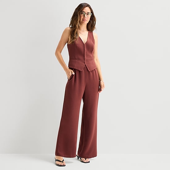 a.n.a Womens Crepe Wide Leg Mid Rise Pull-On Pant