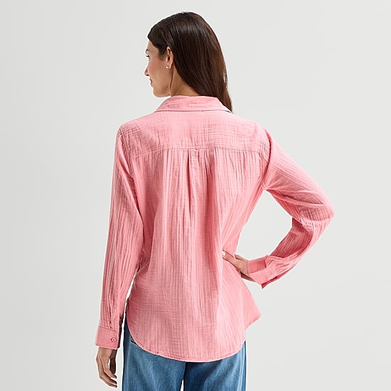 St. John's Bay Womens Long Sleeve Regular Fit Button-Down Shirt