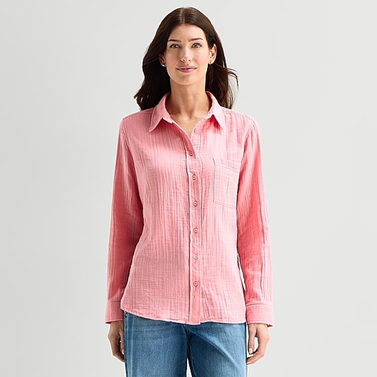 St. John's Bay Womens Long Sleeve Regular Fit Button-Down Shirt