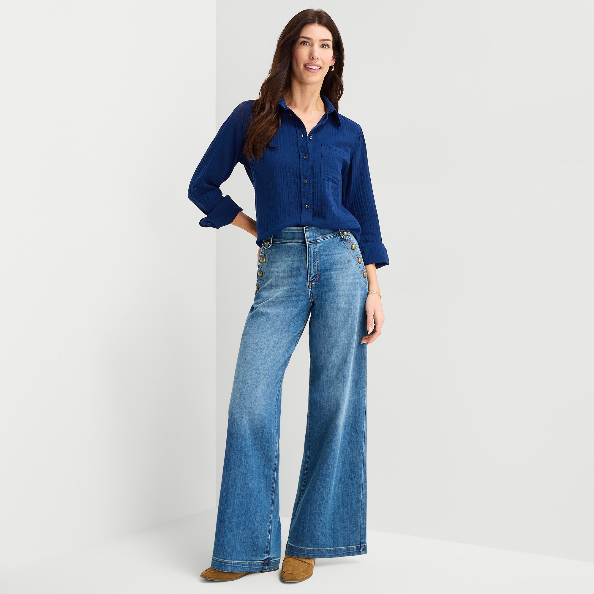 St. John's Bay Womens Long Sleeve Regular Fit Button-Down Shirt