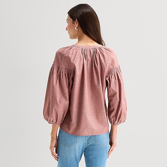 St. John's Bay Womens Y Neck 3/4 Sleeve Blouse
