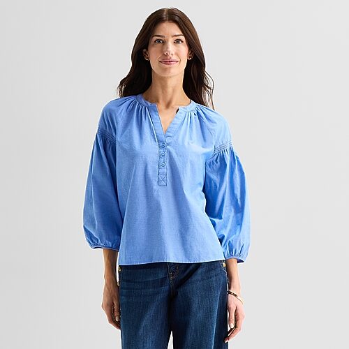 St. John's Bay Womens 3/4 Sleeve Blouse In Blue
