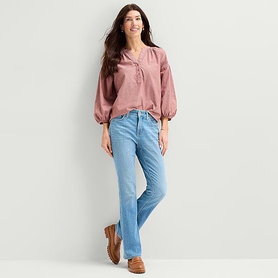 St. John's Bay Womens Y Neck 3/4 Sleeve Blouse