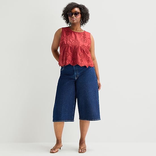 a.n.a Womens Plus Round Neck Sleeveless Blouse