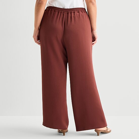 a.n.a Womens Plus Crepe Wide Leg Mid Rise Pull-On Pant