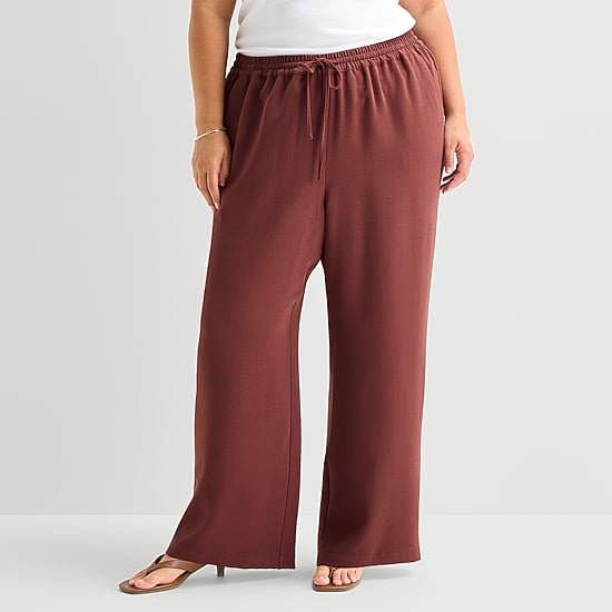 a.n.a Womens Plus Crepe Wide Leg Mid Rise Pull-On Pant