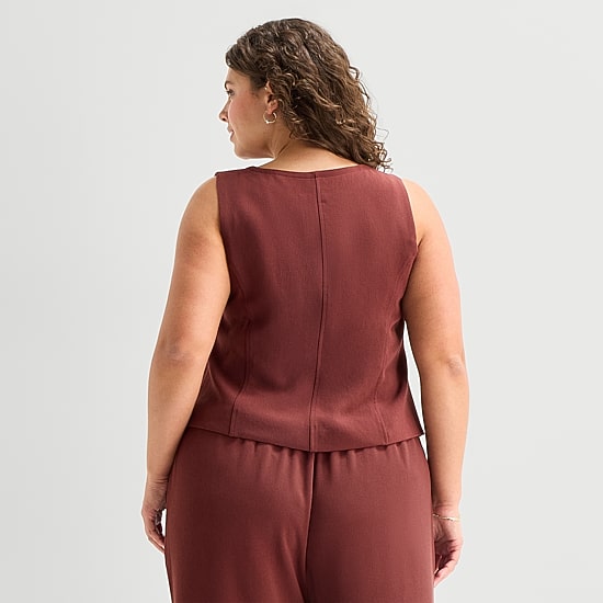 A.N.A Crepe Womens Plus V Neck Sleeveless Vest