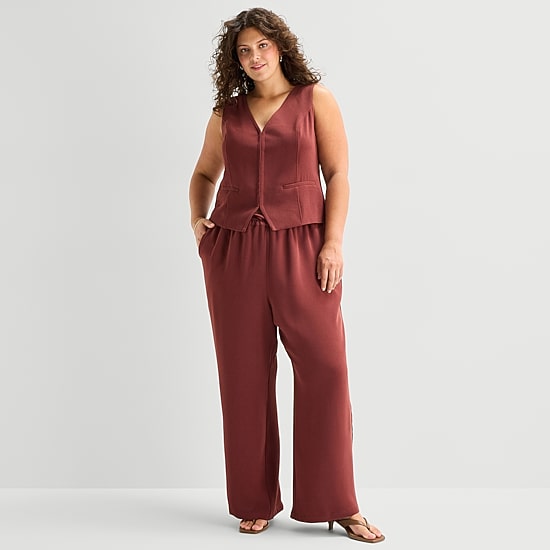 A.N.A Crepe Womens Plus V Neck Sleeveless Vest