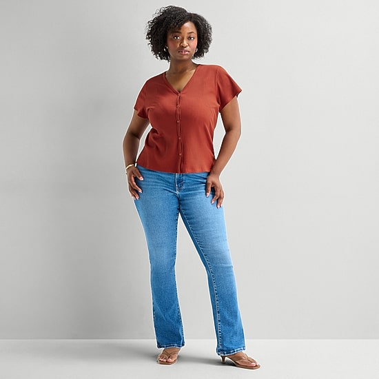 a.n.a Womens Plus V Neck Short Sleeve Button Cardigan