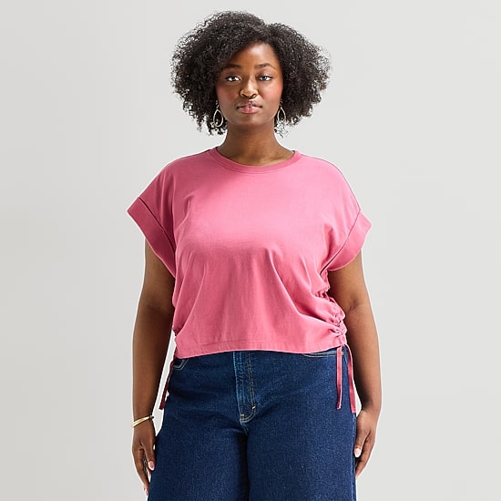 a.n.a Side Cinch Womens Plus Crew Neck Short Sleeve T-Shirt