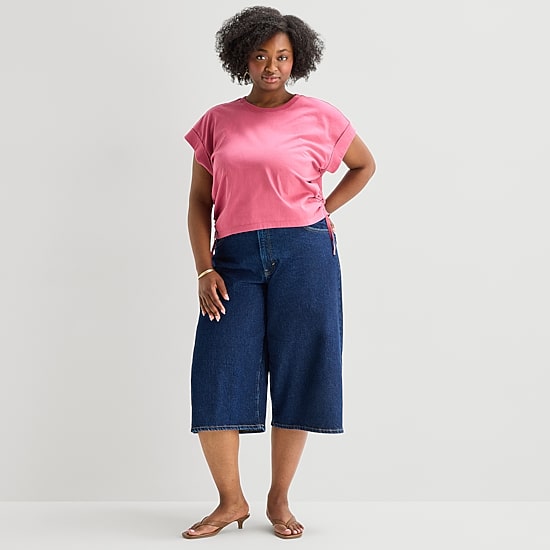 a.n.a Side Cinch Womens Plus Crew Neck Short Sleeve T-Shirt