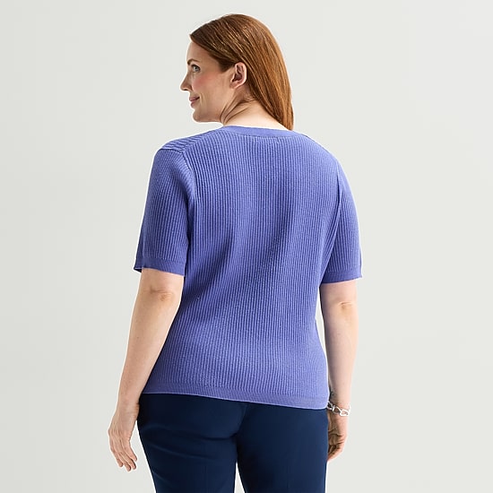 Liz Claiborne Plus Womens V Neck Short Sleeve Pullover Sweater