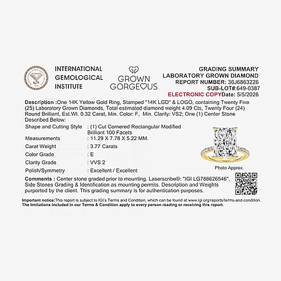 Grown Gorgeous (F / Vs2) Womens 4 CT. T.W. Lab Grown White Diamond 14K Gold Rectangular Side Stone Engagement Ring