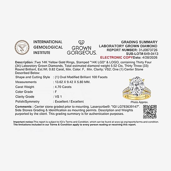 Grown Gorgeous (F / Vs2) Womens 5 3/8 Ct. T.W. Lab Grown White Diamond 14K Gold Oval Side Stone Bridal Set
