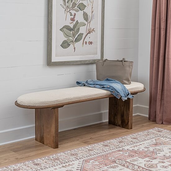 Linon Orville Pillar Beige Wood Bench