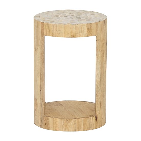 Linon Pensfold Beige Capiz and Wood Side Table