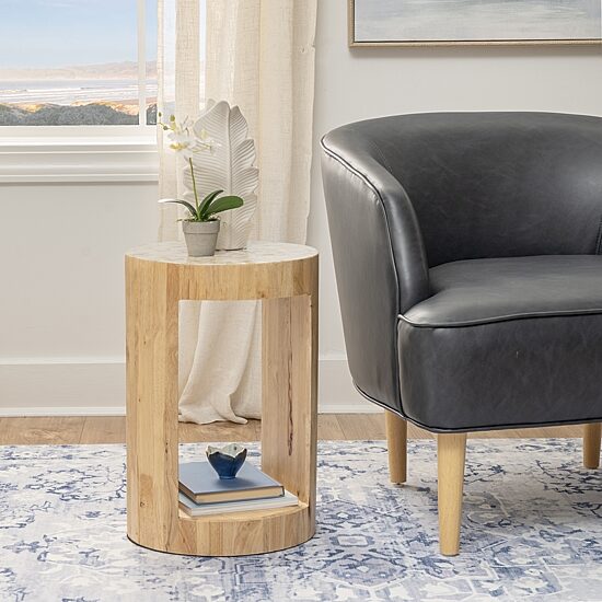 Linon Pensfold Beige Capiz and Wood Side Table