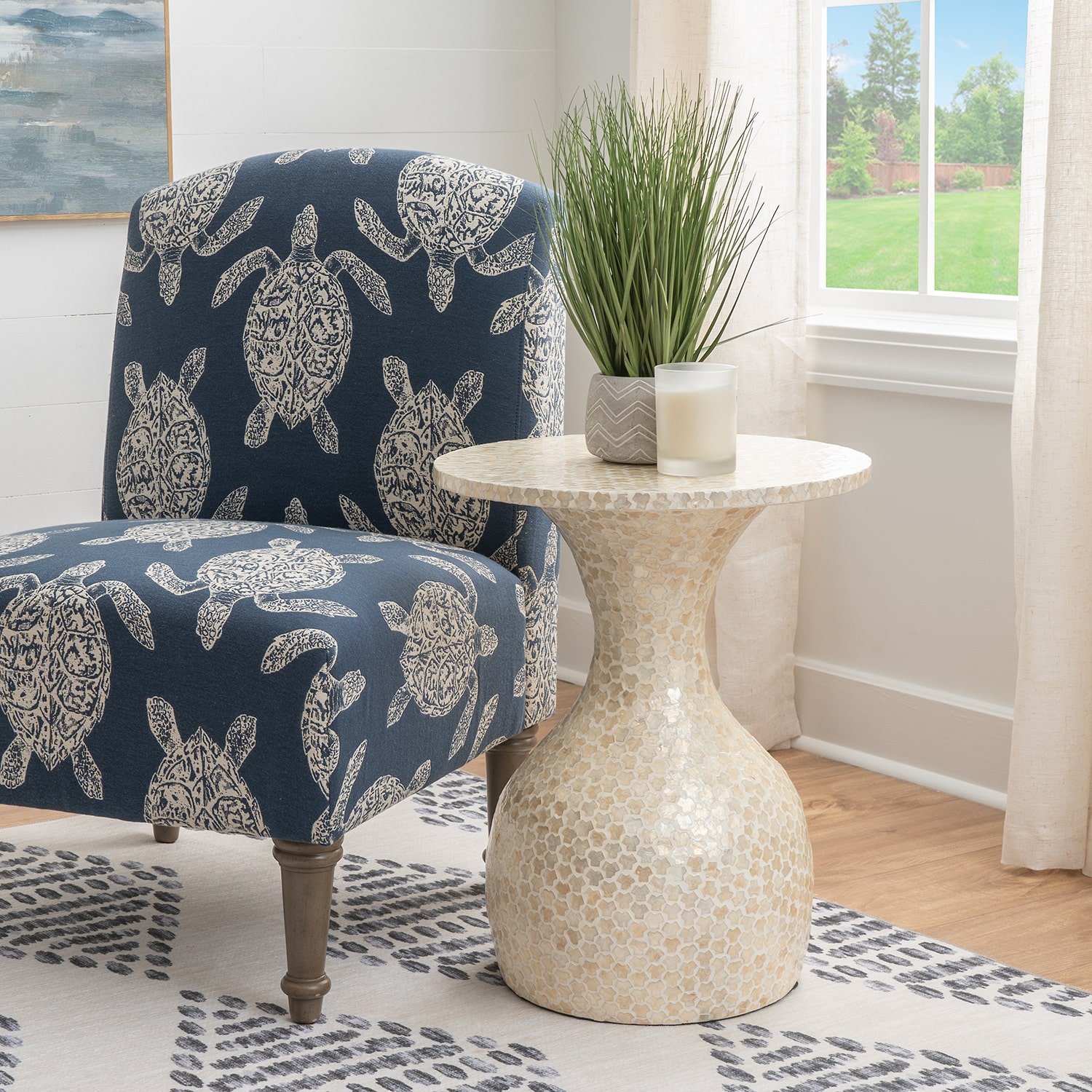 Linon Peary Cream Capiz Hourglass Side Table