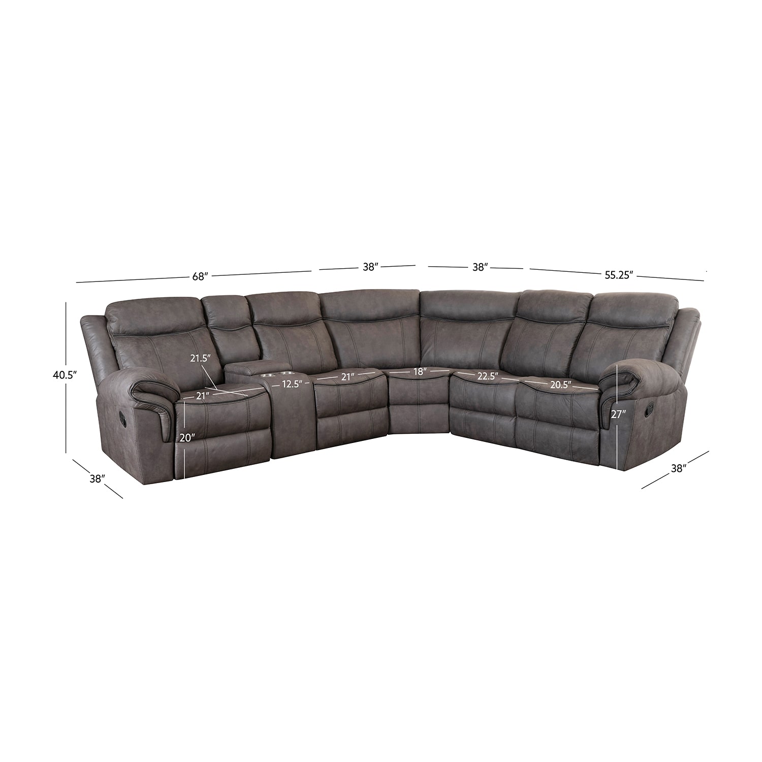 Linon Gideon Stone Grey Manual Reclining Sectional