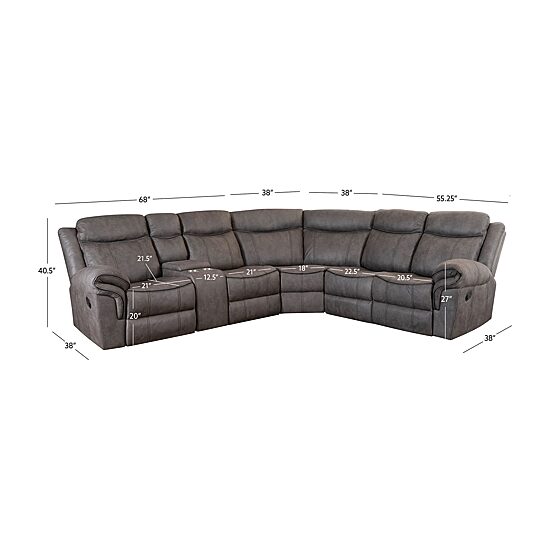 Linon Gideon Stone Grey Manual Reclining Sectional