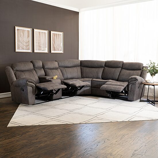 Linon Gideon Stone Grey Manual Reclining Sectional