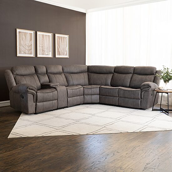 Linon Gideon Stone Grey Manual Reclining Sectional