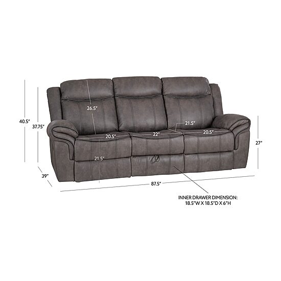 Linon Gideon Stone Grey Manual Reclining Sofa