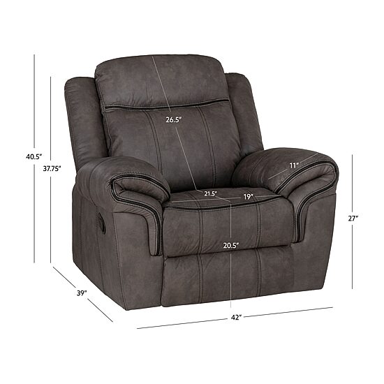 Linon Gideon Stone Grey Manual Recliner