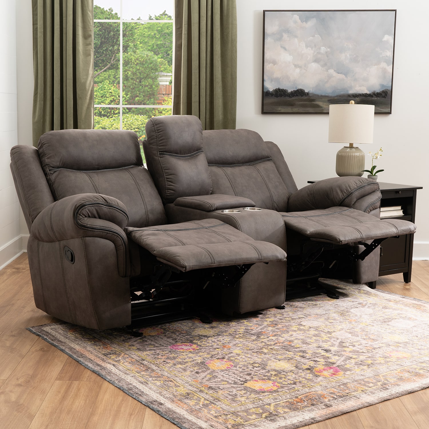 Linon Gideon Stone Grey Manual Reclining Loveseat