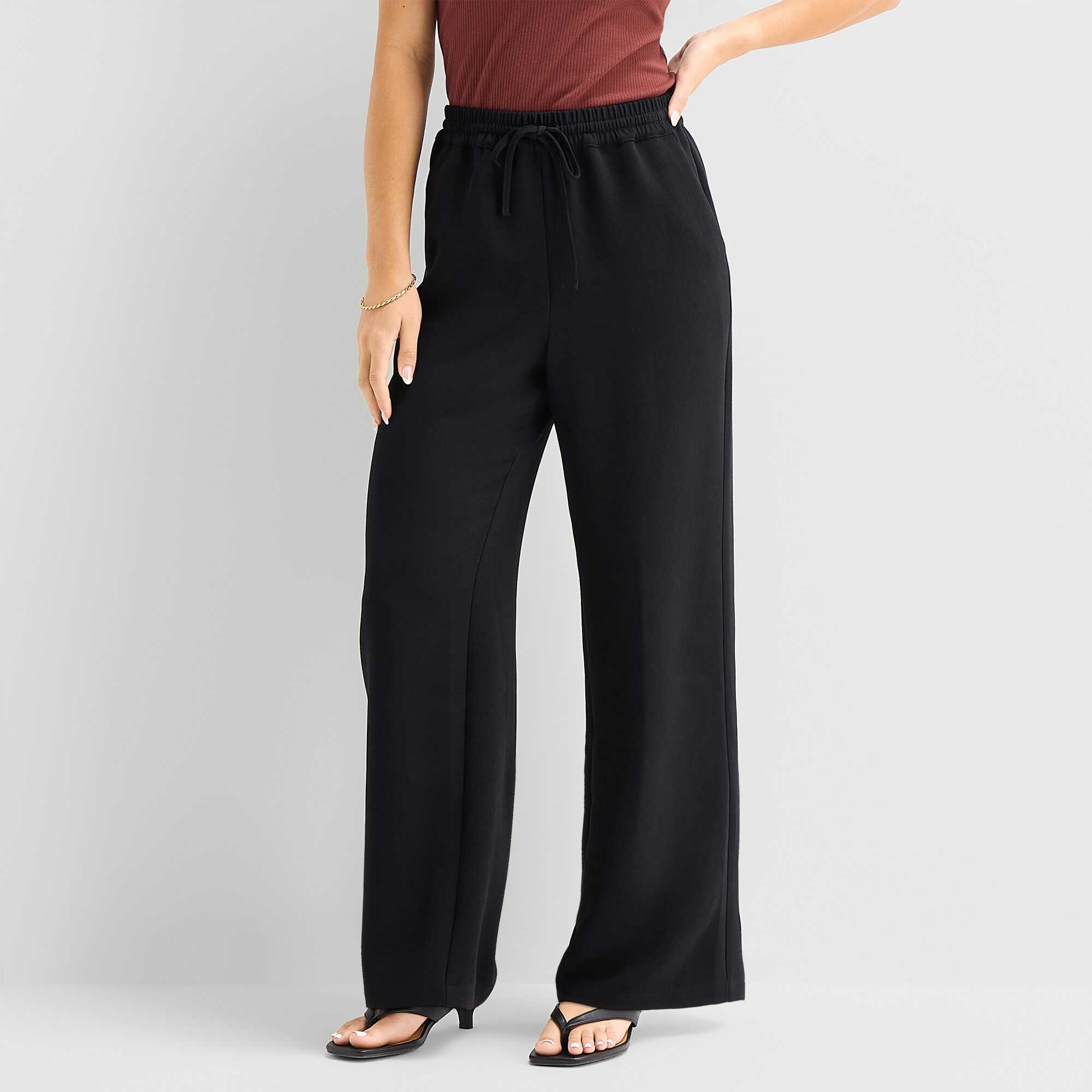 a.n.a Womens Crepe Wide Leg Mid Rise Pull-On Pant