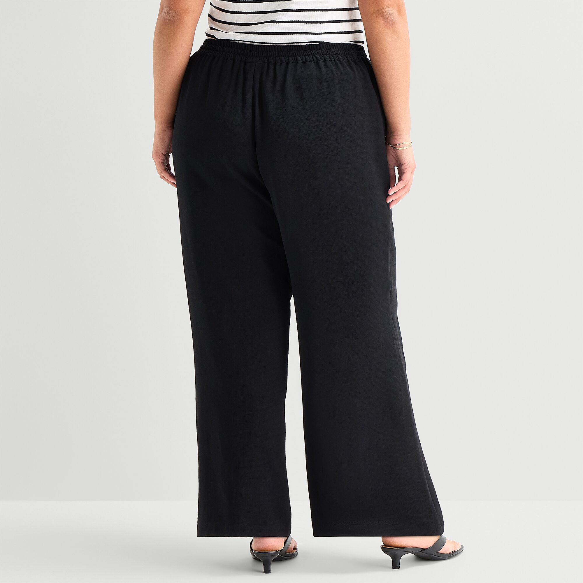 a.n.a Womens Plus Crepe Wide Leg Mid Rise Pull-On Pant