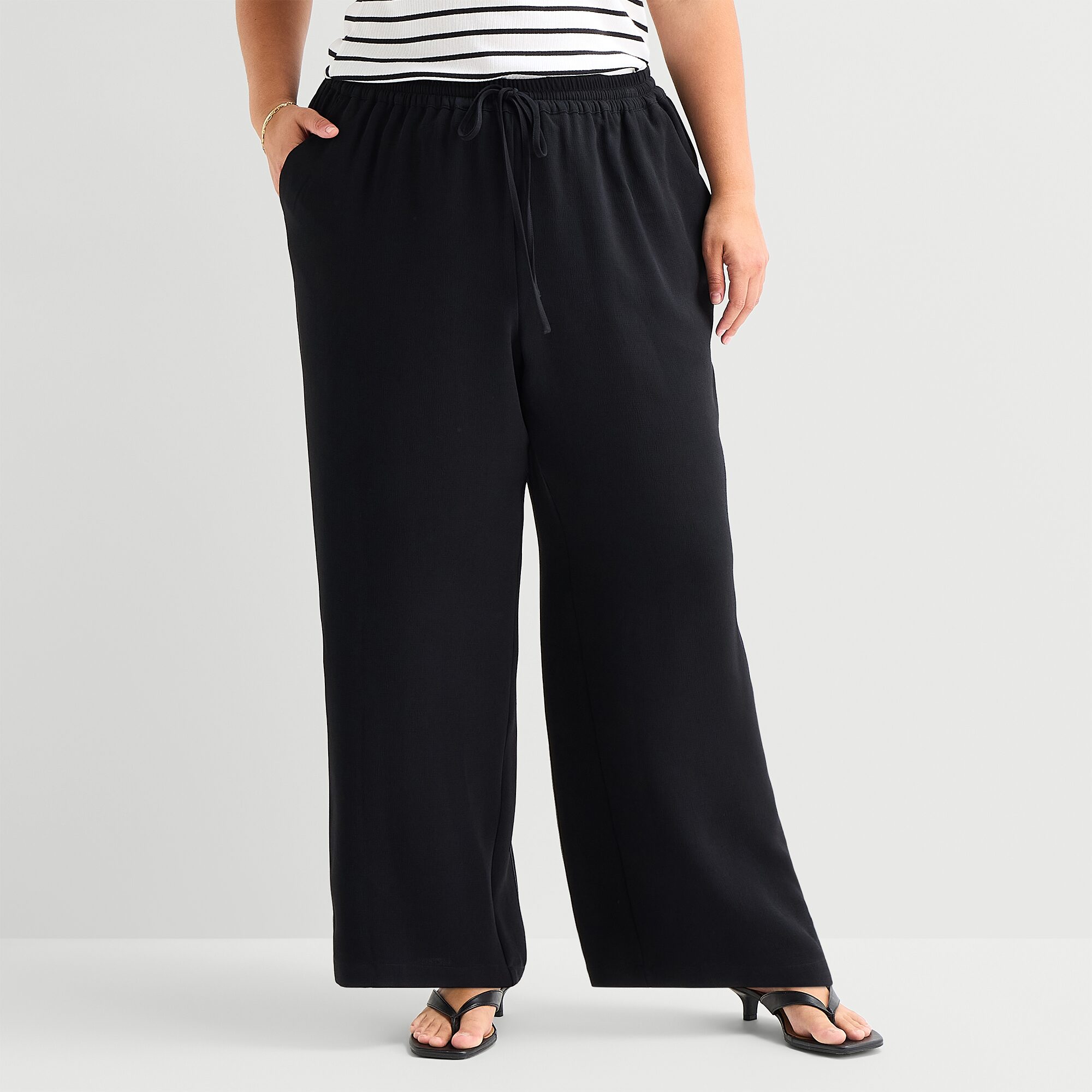 a.n.a Womens Plus Crepe Wide Leg Mid Rise Pull-On Pant