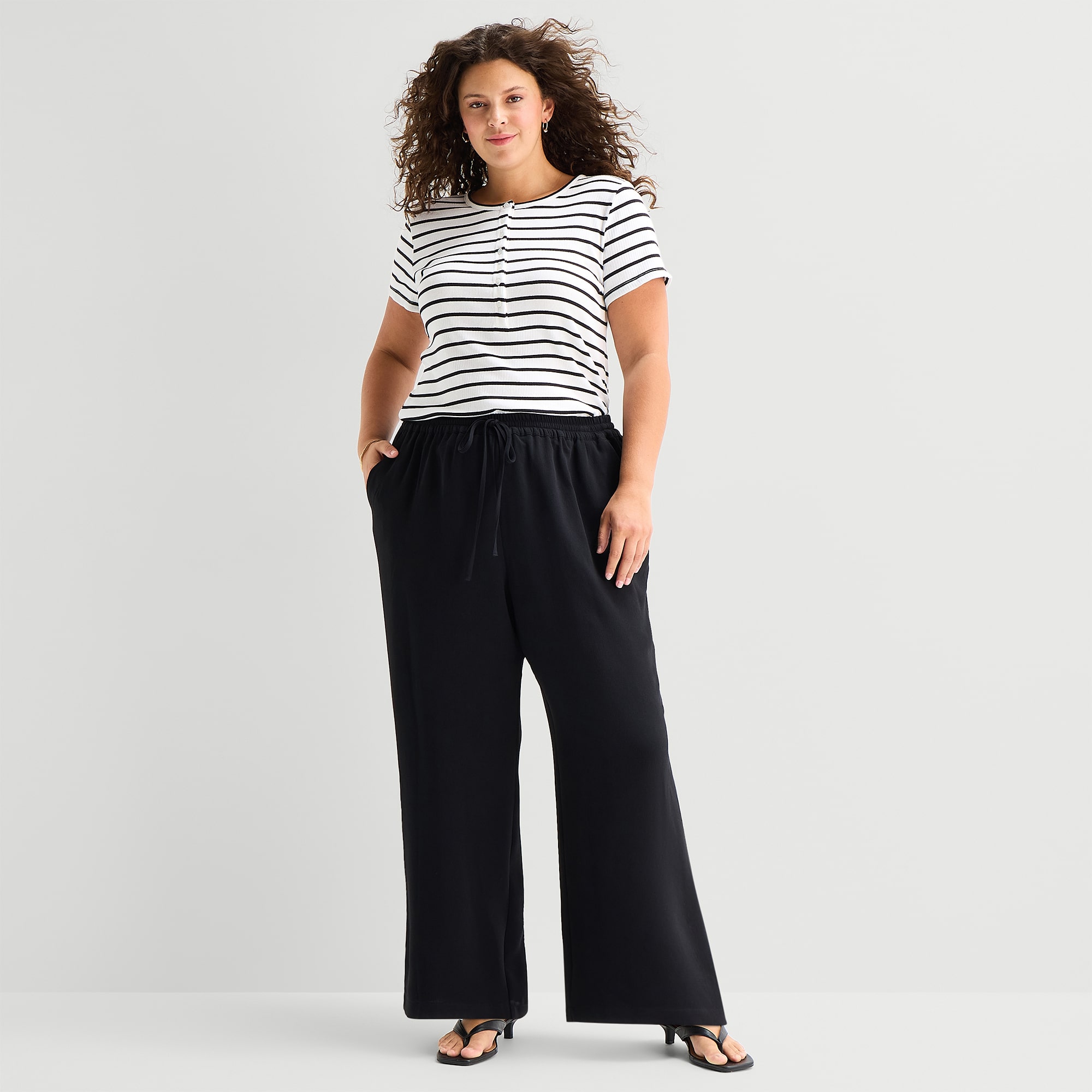 a.n.a Womens Plus Crepe Wide Leg Mid Rise Pull-On Pant