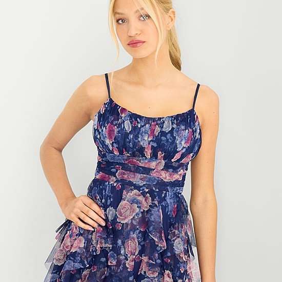 Radiante Couture Womens Juniors Scoop Neck Sleeveless Floral Fit + Flare Dress