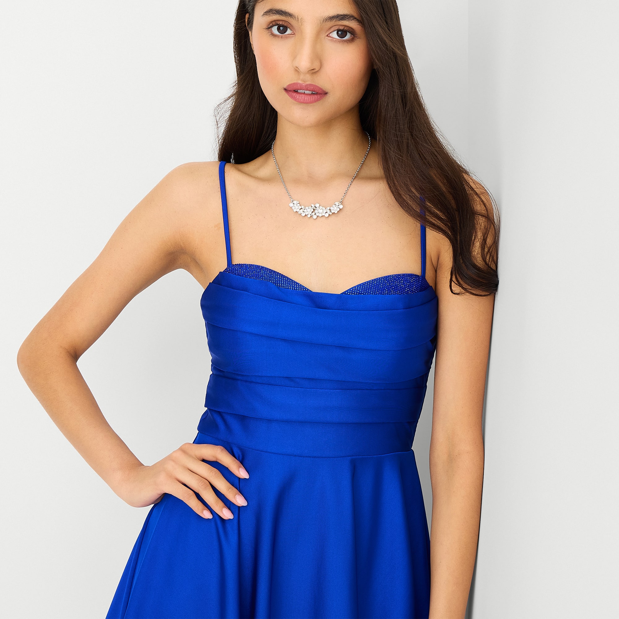 City Triangle Womens Juniors Notch Neck Short Sleeve Embellished Embroidered Partially Lined Fit + Flare Dress
