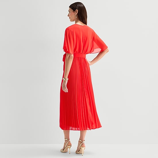 Sandra Darren Womens V Neck Short Sleeve Flutter Chiffon Maxi Dress