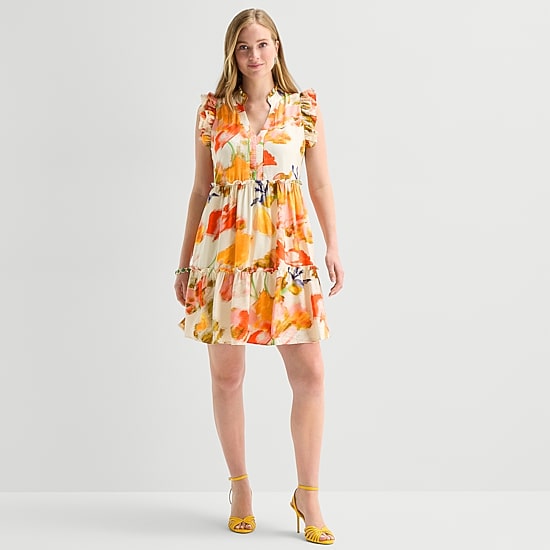 Sandra Darren Womens Notch Neck Sleeveless Shift Dress
