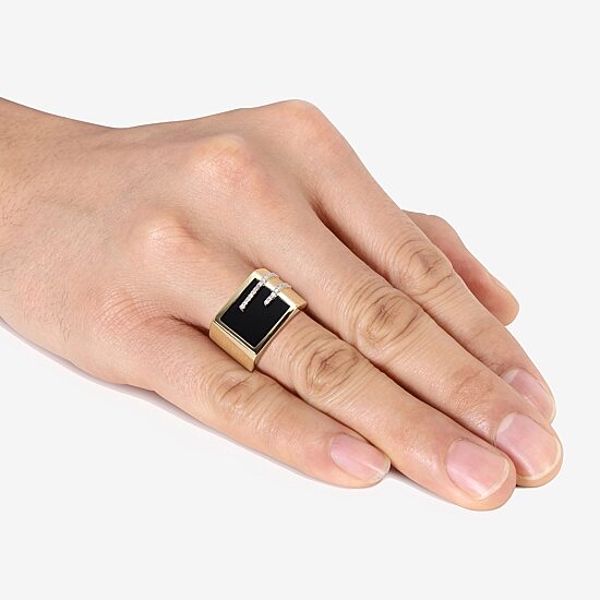 Mens 1/6 CT. T.W. Genuine Black Onyx 18K Gold Over Silver Fashion Ring