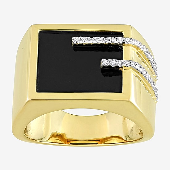 Mens 1/6 CT. T.W. Genuine Black Onyx 18K Gold Over Silver Fashion Ring