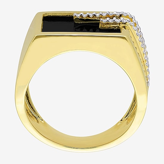 Mens 1/6 CT. T.W. Genuine Black Onyx 18K Gold Over Silver Fashion Ring