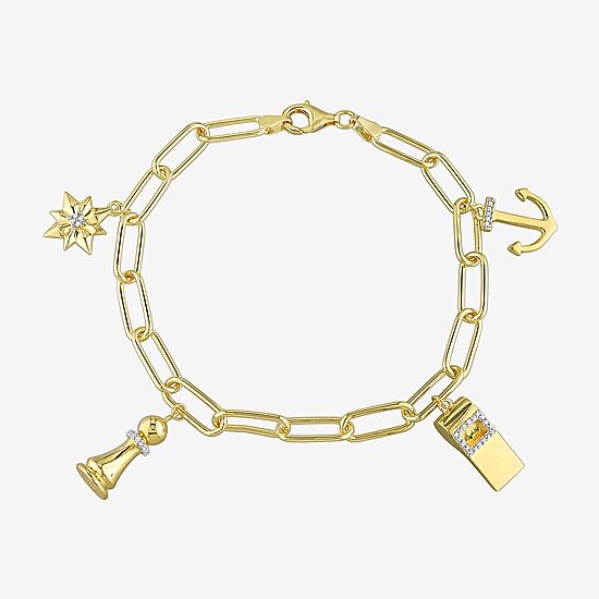 Mens 1/6 CT. T.W. Natural White Diamond 18K Gold Over Silver Charm Bracelet
