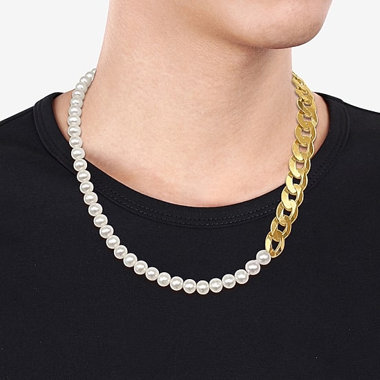 Mens White 18K Gold Over Silver 20 Inch Strand Necklace