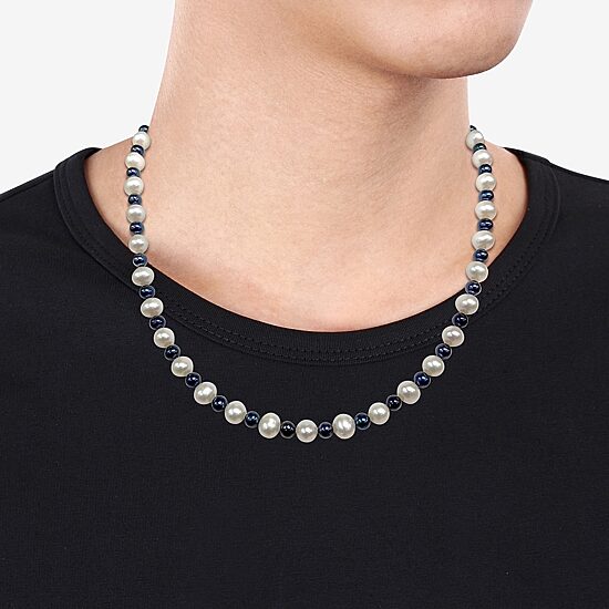 Mens White Sterling Silver 20 Inch Strand Necklace
