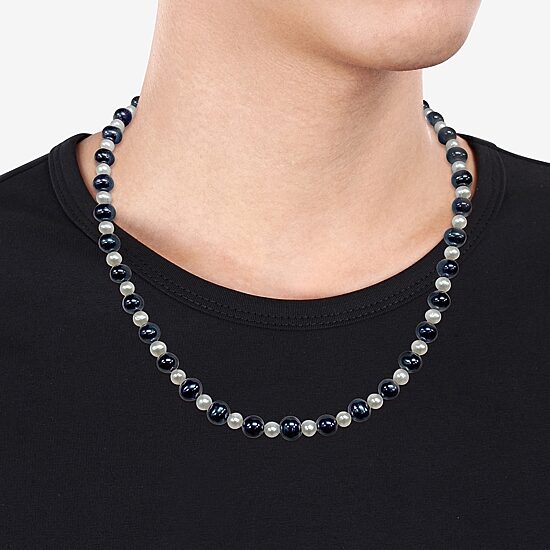 Mens White Sterling Silver 20 Inch Strand Necklace