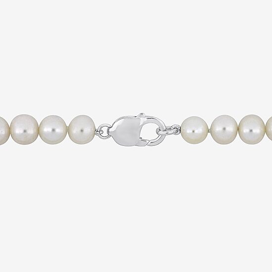 Mens Dyed White Cultured Freshwater Pearl Sterling Silver Strand Bracelet