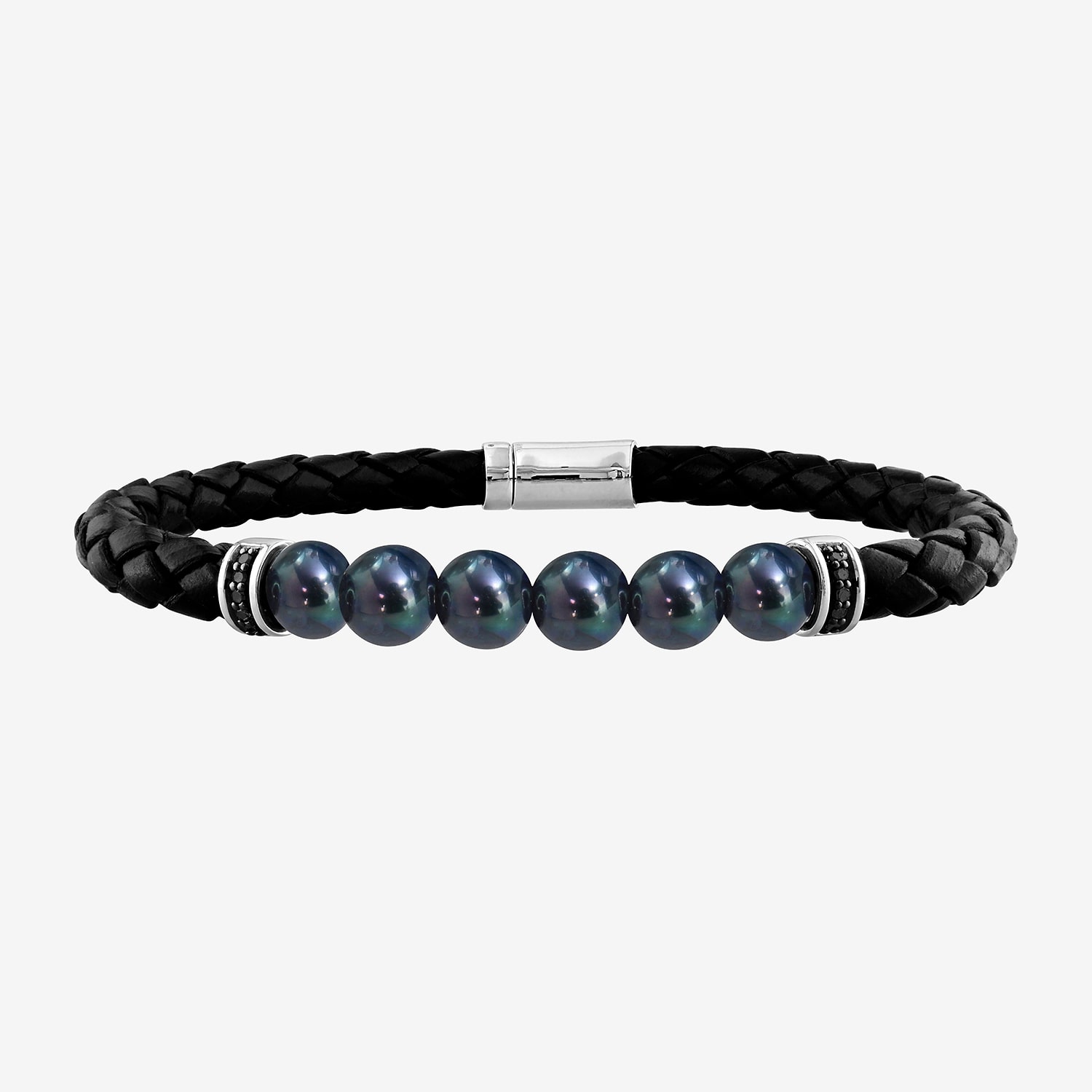 Mens Dyed Black Cultured Freshwater Pearl Beaded Bracelet
