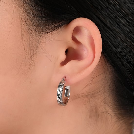 Sterling Silver Wide Textured Hoop Earrings