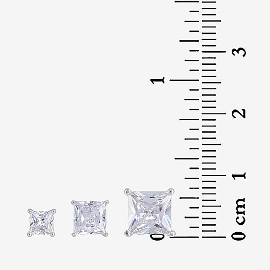  Sterling Silver Square Cubic Zirconia Earring Set    