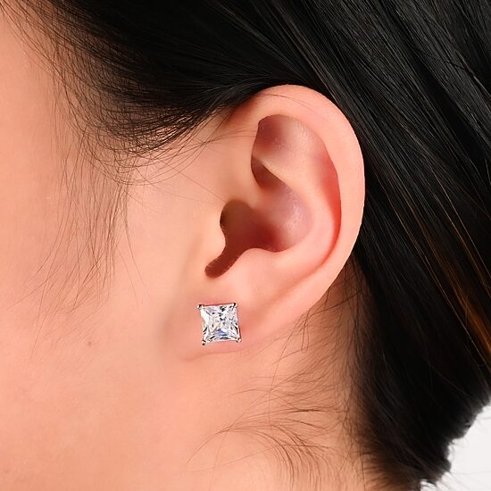  Sterling Silver Square Cubic Zirconia Earring Set    